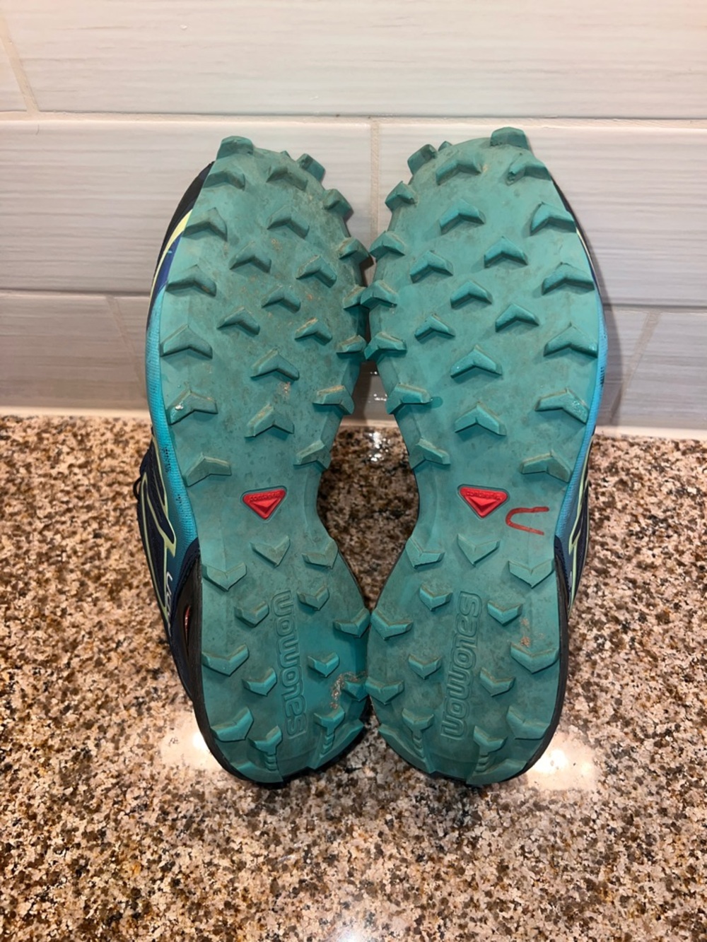 Salomon Navy Trail Shoes with Teal and Lime Highlights - Picture 7 of 8
